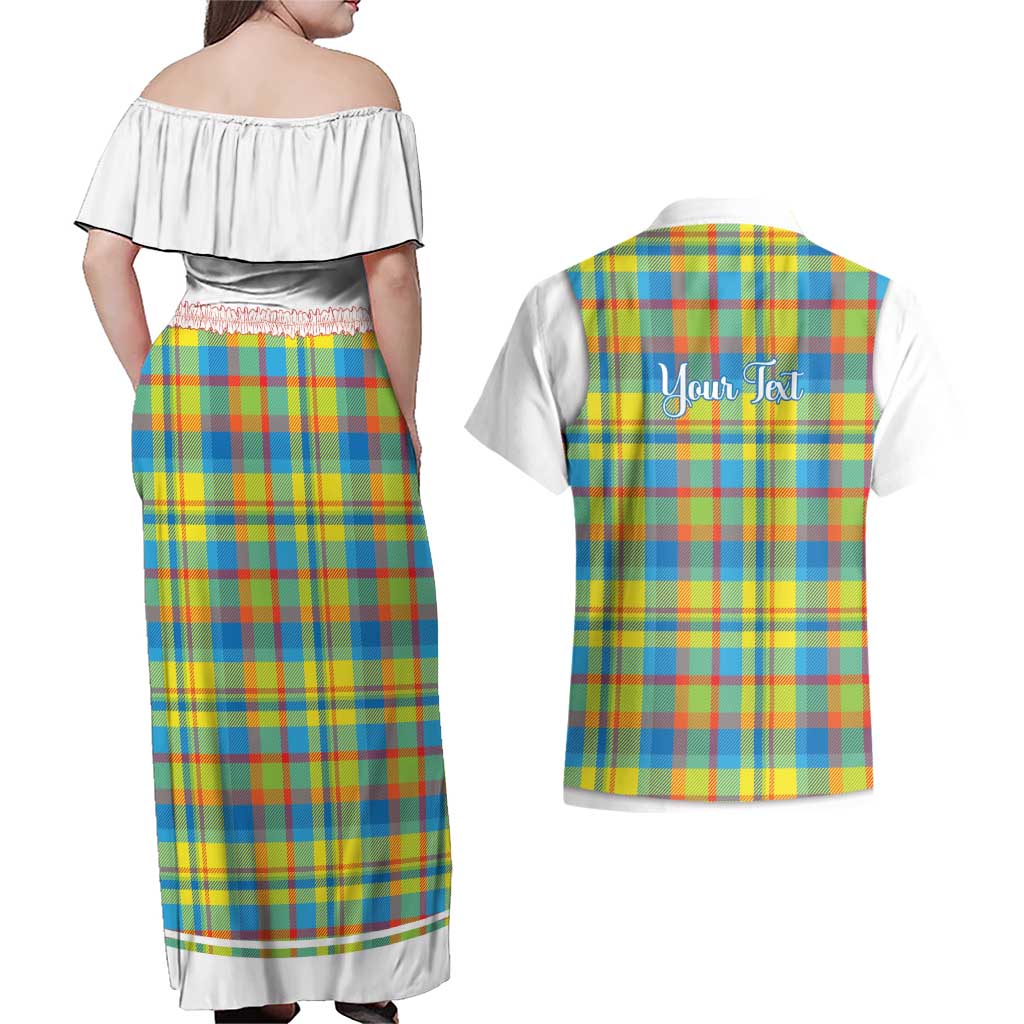 Personalized Dominica Creole Day Couples Matching Off Shoulder Maxi Dress and Hawaiian Shirt Jounen Kweyol Blue Madras Proud - Wonder Print Shop