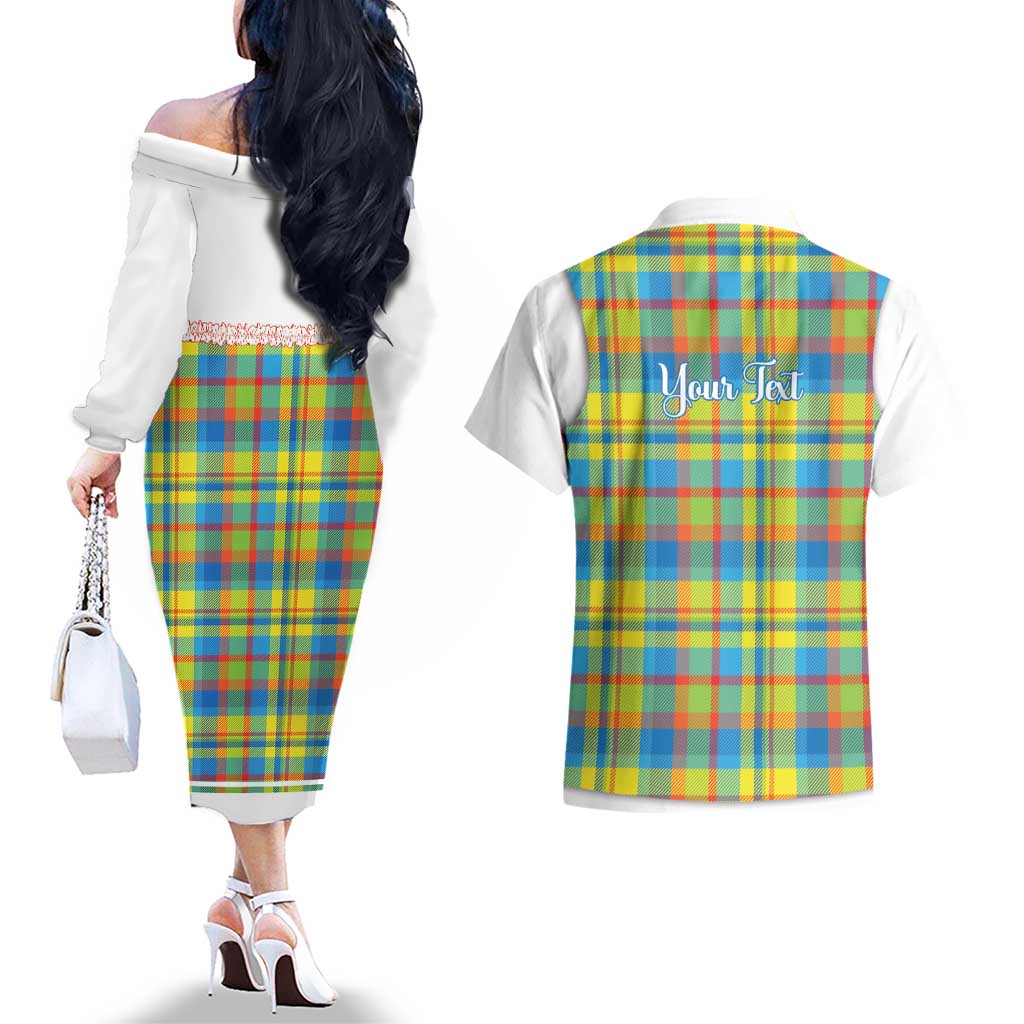 Personalized Dominica Creole Day Couples Matching Off The Shoulder Long Sleeve Dress and Hawaiian Shirt Jounen Kweyol Blue Madras Proud - Wonder Print Shop