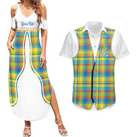 Personalized Dominica Creole Day Couples Matching Summer Maxi Dress and Hawaiian Shirt Jounen Kweyol Blue Madras Proud - Wonder Print Shop