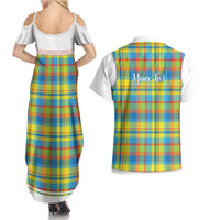 Personalized Dominica Creole Day Couples Matching Summer Maxi Dress and Hawaiian Shirt Jounen Kweyol Blue Madras Proud - Wonder Print Shop