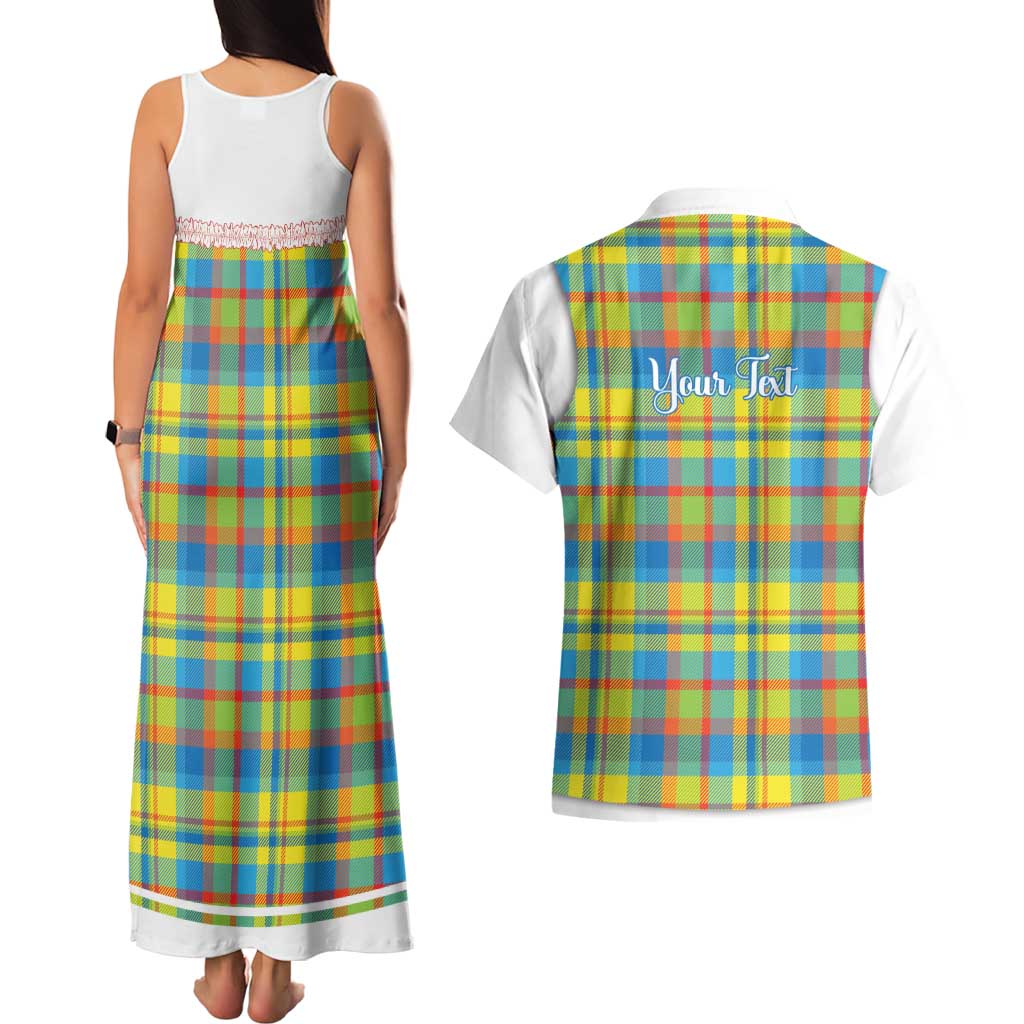 Personalized Dominica Creole Day Couples Matching Tank Maxi Dress and Hawaiian Shirt Jounen Kweyol Blue Madras Proud - Wonder Print Shop