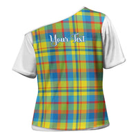 Personalized Dominica Creole Day Cross Shoulder Shirt Jounen Kweyol Blue Madras Proud - Wonder Print Shop
