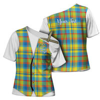 Personalized Dominica Creole Day Cross Shoulder Shirt Jounen Kweyol Blue Madras Proud - Wonder Print Shop