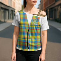 Personalized Dominica Creole Day Cross Shoulder Shirt Jounen Kweyol Blue Madras Proud - Wonder Print Shop