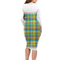 Personalized Dominica Creole Day Family Matching Long Sleeve Bodycon Dress and Hawaiian Shirt Jounen Kweyol Blue Madras Proud - Wonder Print Shop