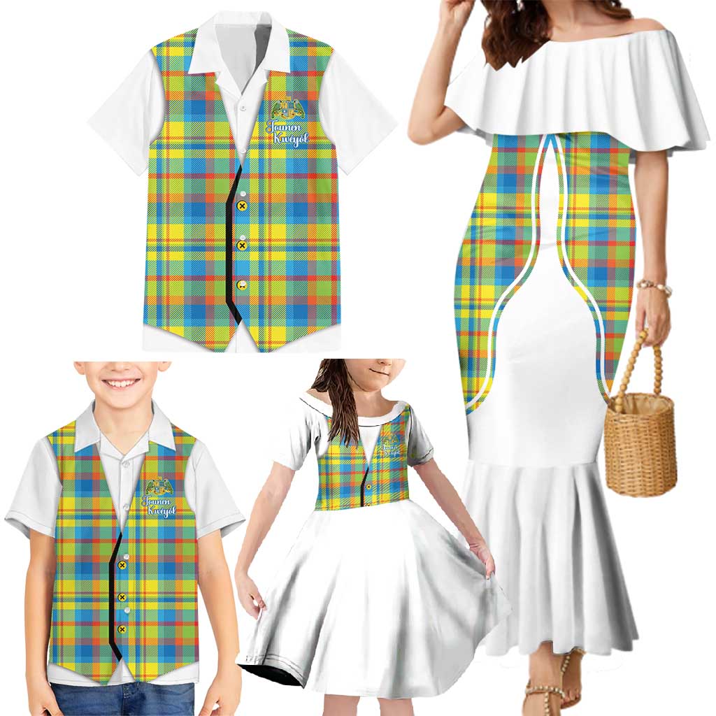 Personalized Dominica Creole Day Family Matching Mermaid Dress and Hawaiian Shirt Jounen Kweyol Blue Madras Proud - Wonder Print Shop