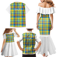 Personalized Dominica Creole Day Family Matching Mermaid Dress and Hawaiian Shirt Jounen Kweyol Blue Madras Proud - Wonder Print Shop
