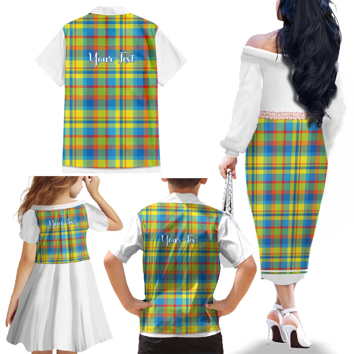 Personalized Dominica Creole Day Family Matching Off The Shoulder Long Sleeve Dress and Hawaiian Shirt Jounen Kweyol Blue Madras Proud - Wonder Print Shop