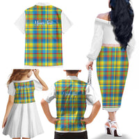 Personalized Dominica Creole Day Family Matching Off The Shoulder Long Sleeve Dress and Hawaiian Shirt Jounen Kweyol Blue Madras Proud - Wonder Print Shop