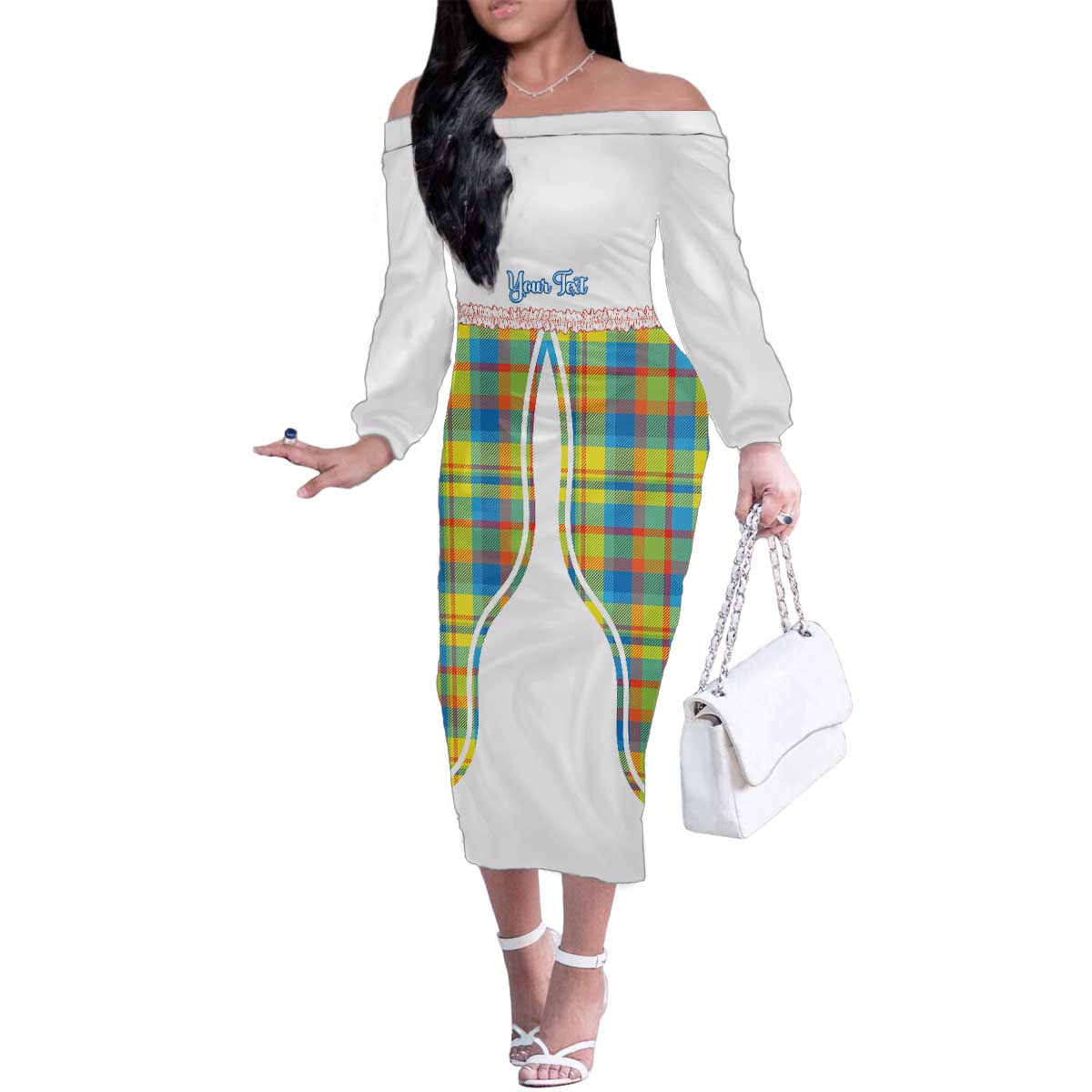 Personalized Dominica Creole Day Family Matching Off The Shoulder Long Sleeve Dress and Hawaiian Shirt Jounen Kweyol Blue Madras Proud - Wonder Print Shop