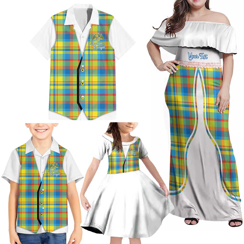 Personalized Dominica Creole Day Family Matching Off Shoulder Maxi Dress and Hawaiian Shirt Jounen Kweyol Blue Madras Proud - Wonder Print Shop