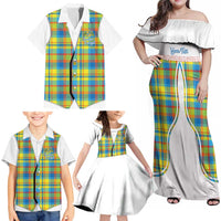 Personalized Dominica Creole Day Family Matching Off Shoulder Maxi Dress and Hawaiian Shirt Jounen Kweyol Blue Madras Proud - Wonder Print Shop