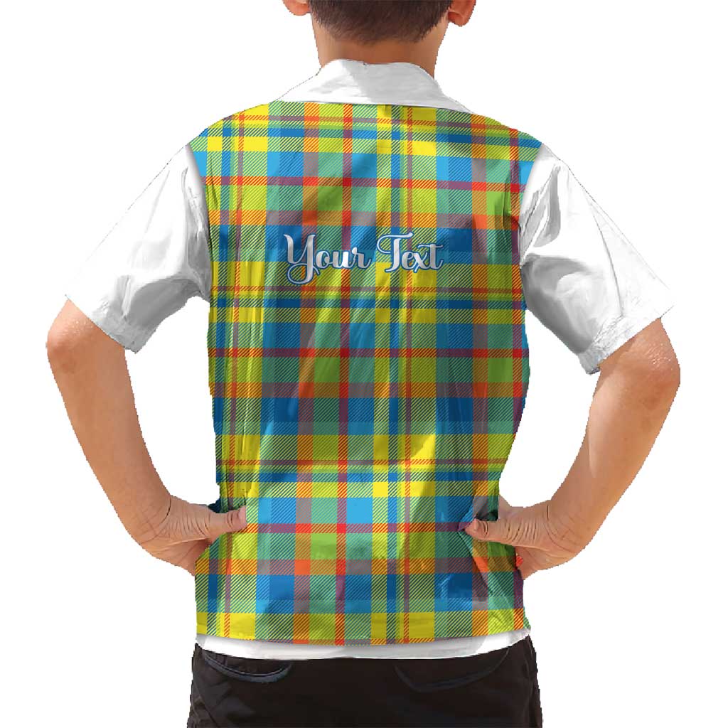 Personalized Dominica Creole Day Family Matching Off Shoulder Short Dress and Hawaiian Shirt Jounen Kweyol Blue Madras Proud - Wonder Print Shop