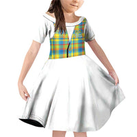 Personalized Dominica Creole Day Family Matching Off Shoulder Short Dress and Hawaiian Shirt Jounen Kweyol Blue Madras Proud - Wonder Print Shop