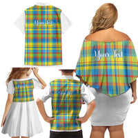 Personalized Dominica Creole Day Family Matching Off Shoulder Short Dress and Hawaiian Shirt Jounen Kweyol Blue Madras Proud - Wonder Print Shop