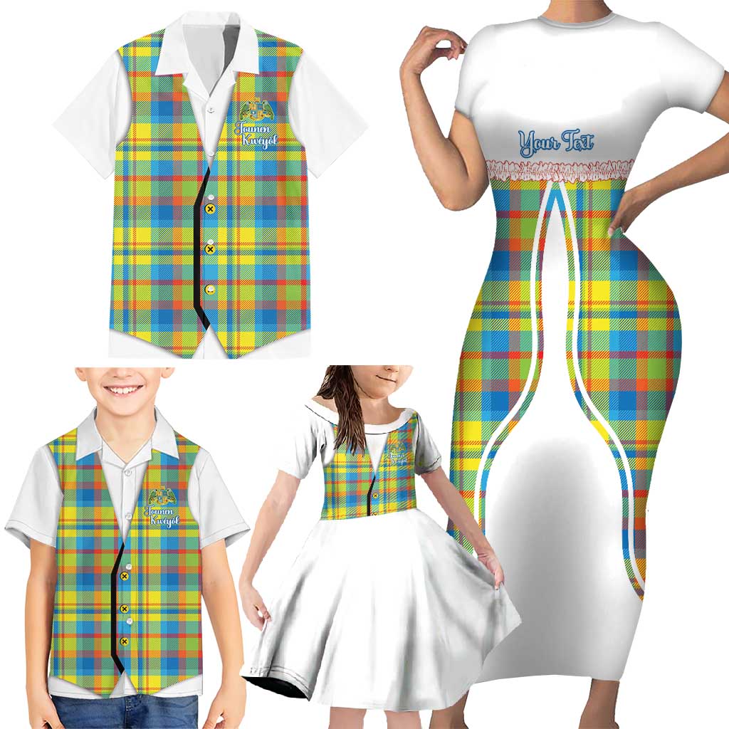 Personalized Dominica Creole Day Family Matching Short Sleeve Bodycon Dress and Hawaiian Shirt Jounen Kweyol Blue Madras Proud - Wonder Print Shop