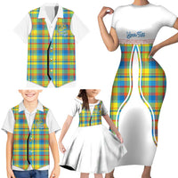Personalized Dominica Creole Day Family Matching Short Sleeve Bodycon Dress and Hawaiian Shirt Jounen Kweyol Blue Madras Proud - Wonder Print Shop