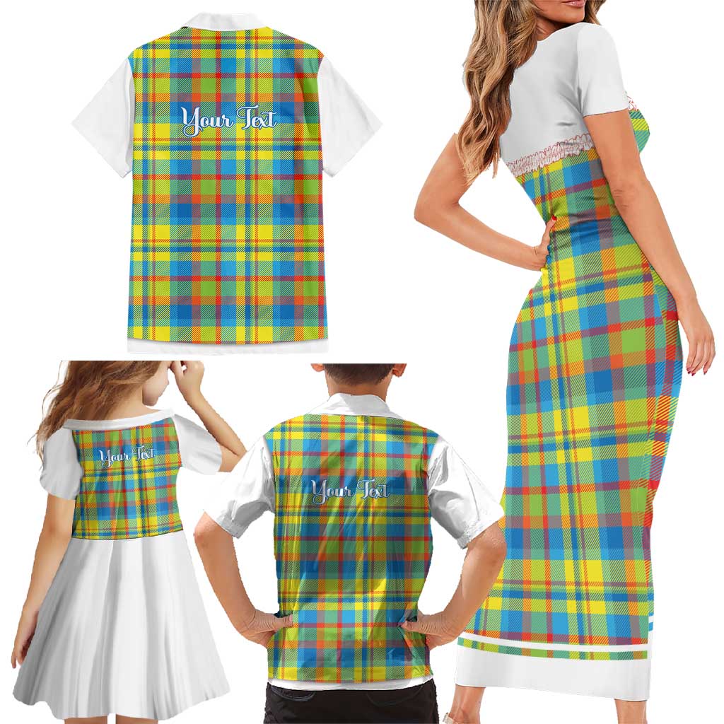 Personalized Dominica Creole Day Family Matching Short Sleeve Bodycon Dress and Hawaiian Shirt Jounen Kweyol Blue Madras Proud - Wonder Print Shop