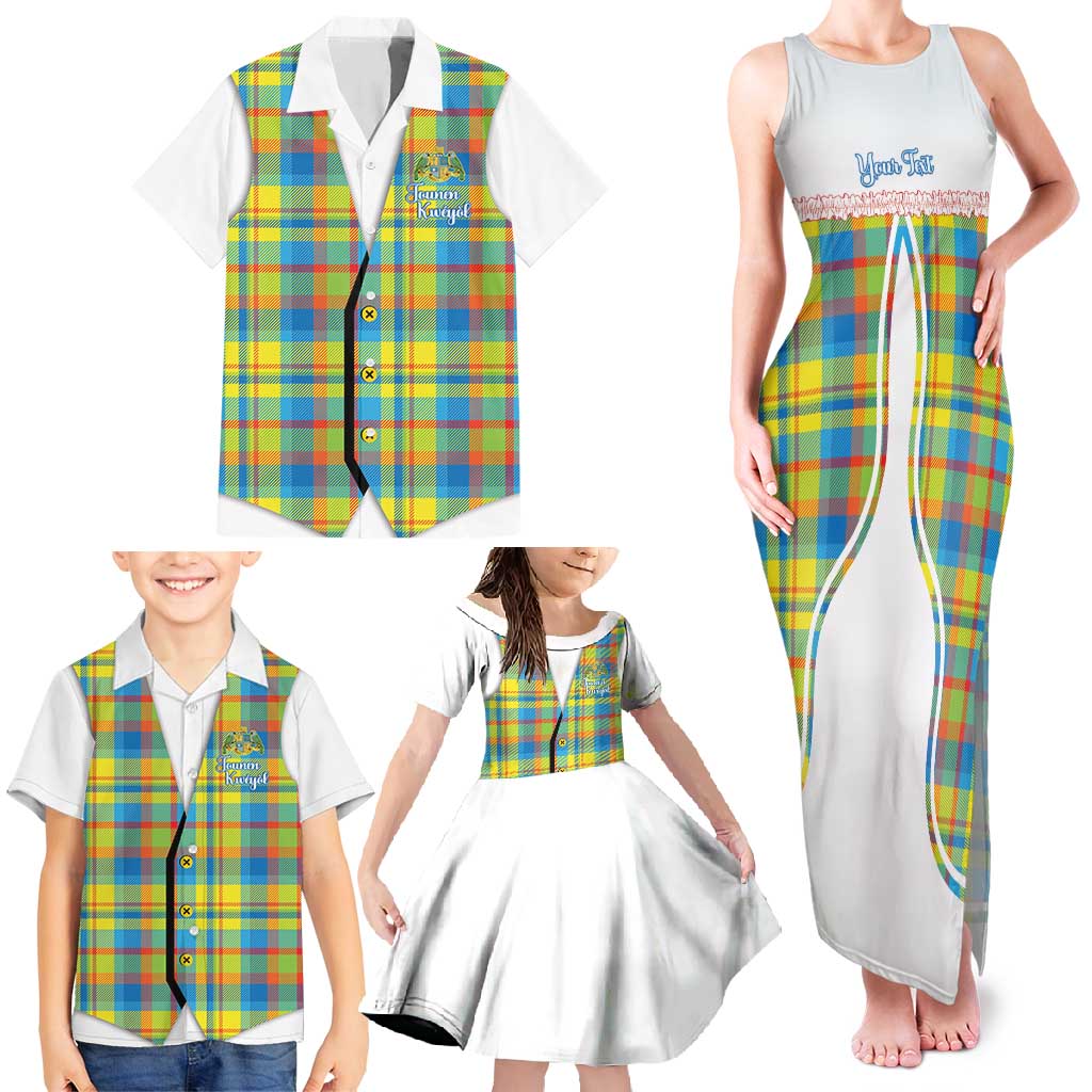 Personalized Dominica Creole Day Family Matching Tank Maxi Dress and Hawaiian Shirt Jounen Kweyol Blue Madras Proud - Wonder Print Shop