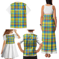 Personalized Dominica Creole Day Family Matching Tank Maxi Dress and Hawaiian Shirt Jounen Kweyol Blue Madras Proud - Wonder Print Shop