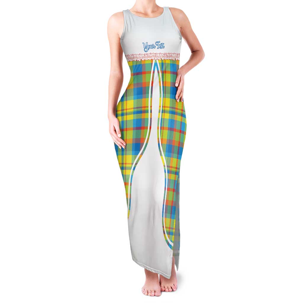 Personalized Dominica Creole Day Family Matching Tank Maxi Dress and Hawaiian Shirt Jounen Kweyol Blue Madras Proud - Wonder Print Shop