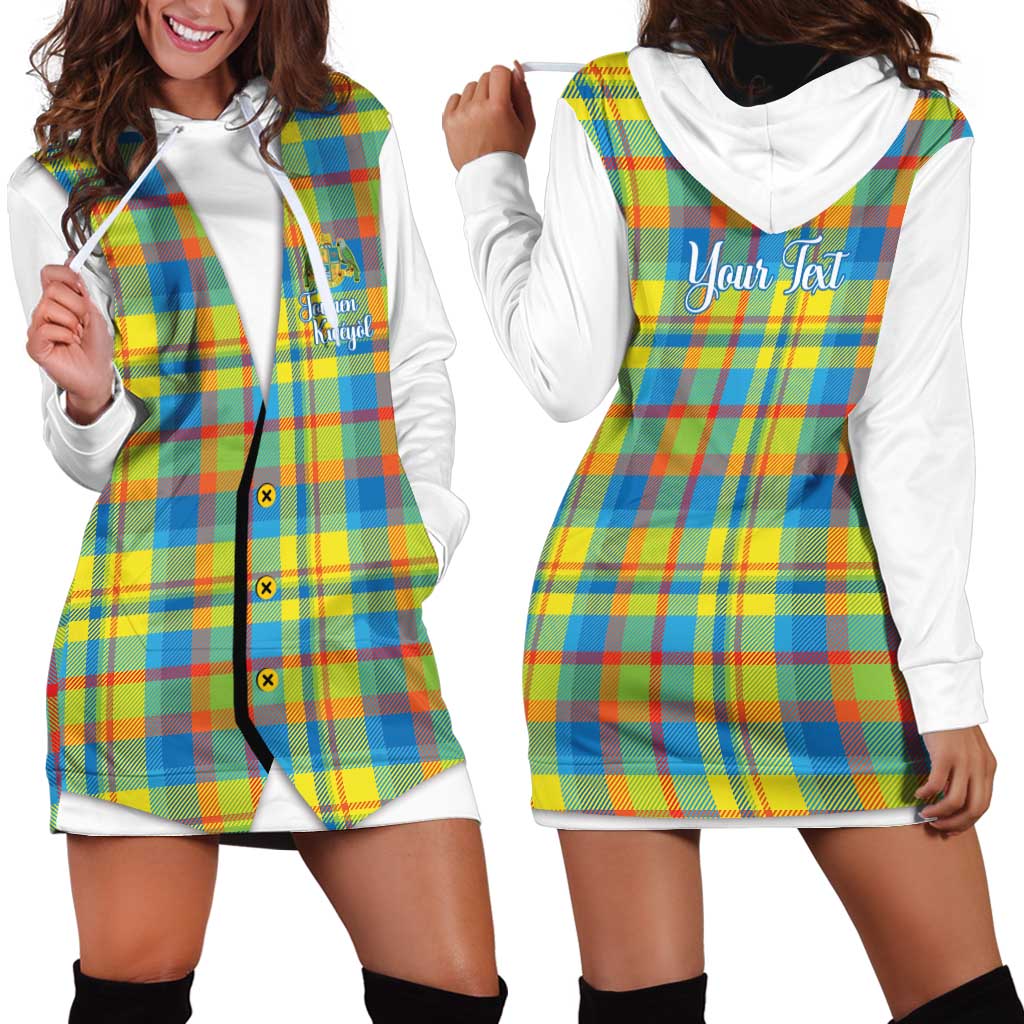 Personalized Dominica Creole Day Hoodie Dress Jounen Kweyol Blue Madras Proud - Wonder Print Shop