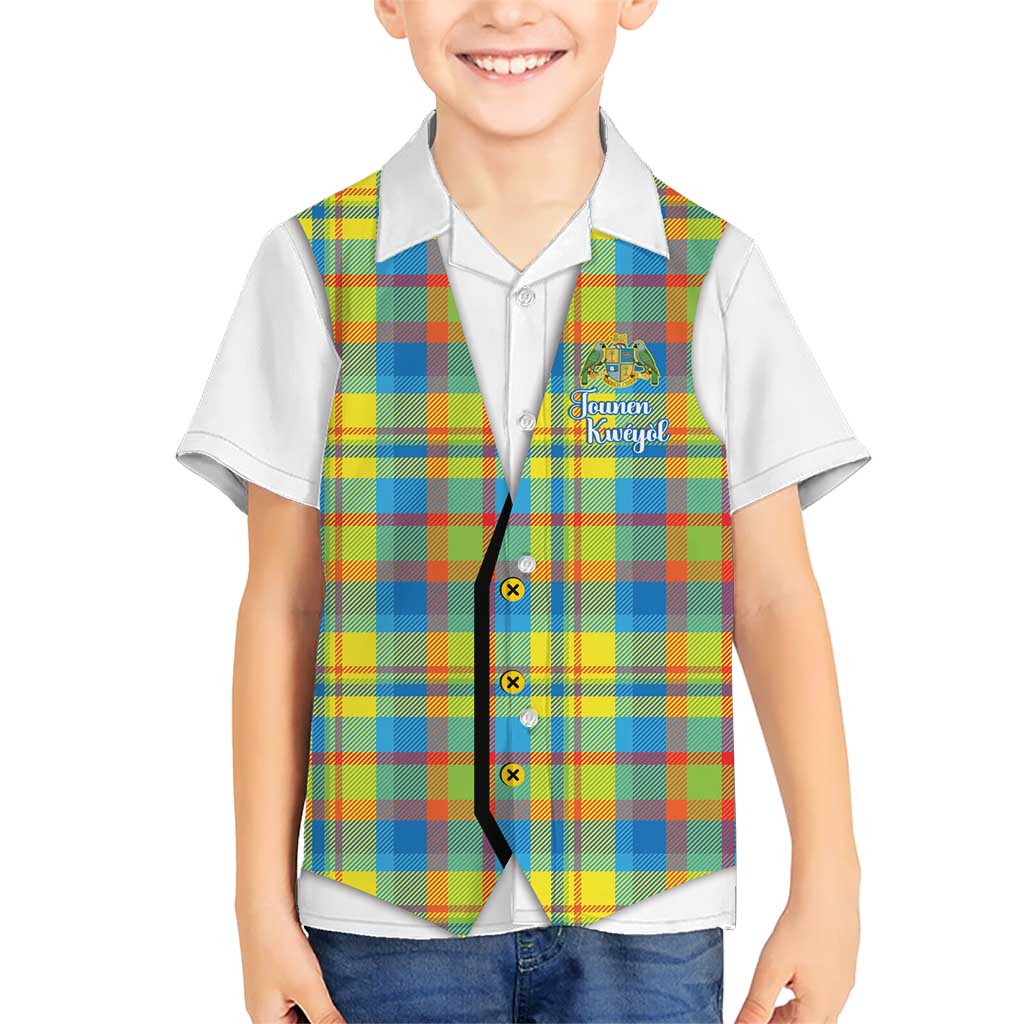 Personalized Dominica Creole Day Kid Hawaiian Shirt Jounen Kweyol Blue Madras Proud - Wonder Print Shop