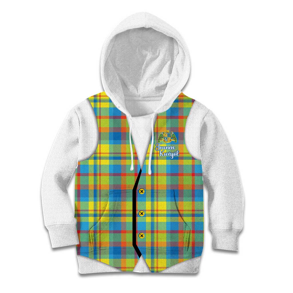 Personalized Dominica Creole Day Kid Hoodie Jounen Kweyol Blue Madras Proud - Wonder Print Shop