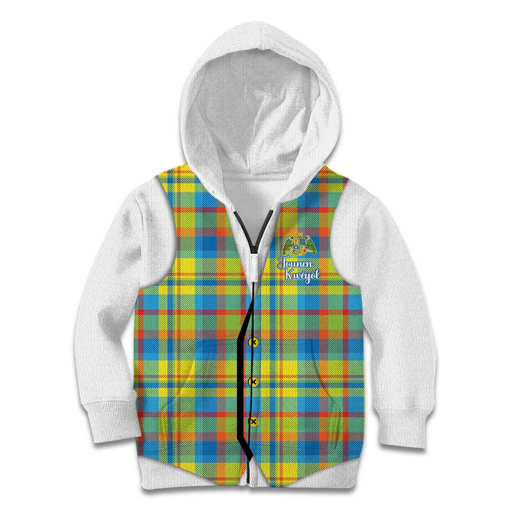 Personalized Dominica Creole Day Kid Hoodie Jounen Kweyol Blue Madras Proud - Wonder Print Shop