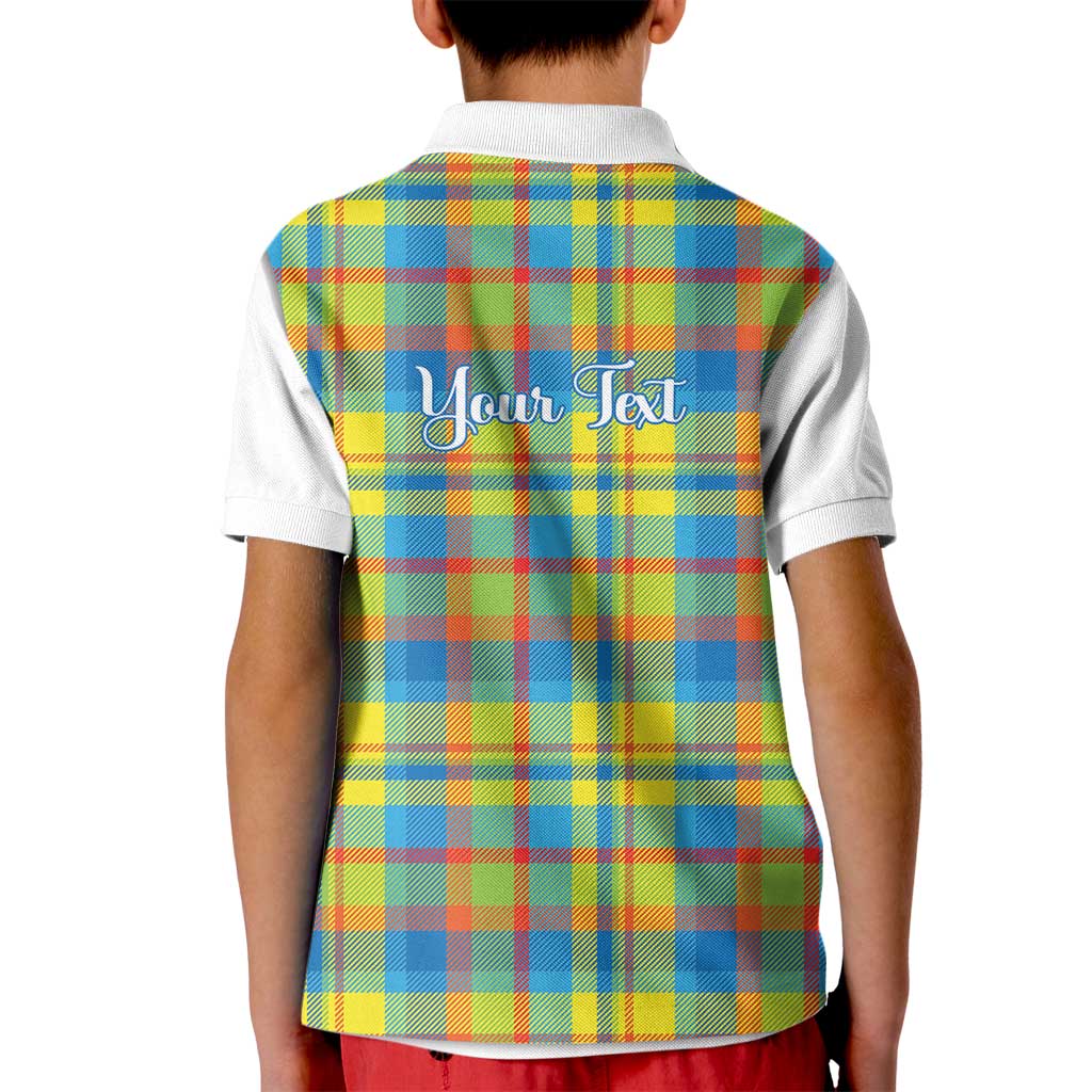 Personalized Dominica Creole Day Kid Polo Shirt Jounen Kweyol Blue Madras Proud - Wonder Print Shop