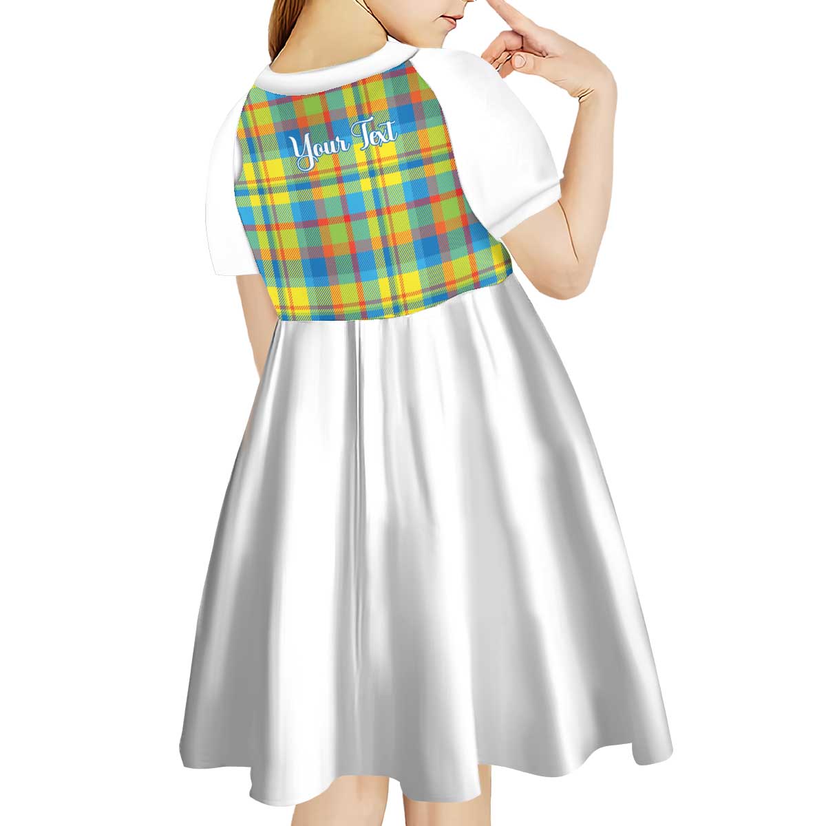 Personalized Dominica Creole Day Kid Short Sleeve Dress Jounen Kweyol Blue Madras Proud - Wonder Print Shop