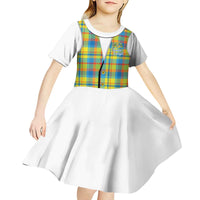 Personalized Dominica Creole Day Kid Short Sleeve Dress Jounen Kweyol Blue Madras Proud - Wonder Print Shop