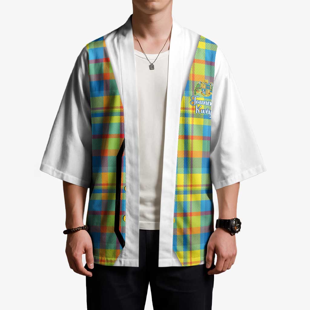 Personalized Dominica Creole Day Kimono Jounen Kweyol Blue Madras Proud - Wonder Print Shop