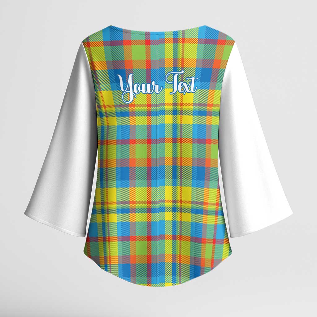 Personalized Dominica Creole Day Kimono Sleeve Blouse Jounen Kweyol Blue Madras Proud - Wonder Print Shop