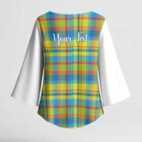 Personalized Dominica Creole Day Kimono Sleeve Blouse Jounen Kweyol Blue Madras Proud - Wonder Print Shop