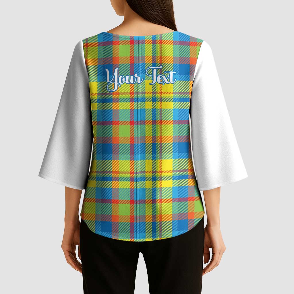 Personalized Dominica Creole Day Kimono Sleeve Blouse Jounen Kweyol Blue Madras Proud - Wonder Print Shop