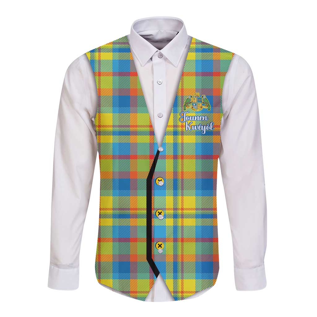 Personalized Dominica Creole Day Long Sleeve Button Shirt Jounen Kweyol Blue Madras Proud - Wonder Print Shop