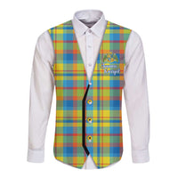 Personalized Dominica Creole Day Long Sleeve Button Shirt Jounen Kweyol Blue Madras Proud - Wonder Print Shop