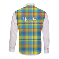 Personalized Dominica Creole Day Long Sleeve Button Shirt Jounen Kweyol Blue Madras Proud - Wonder Print Shop