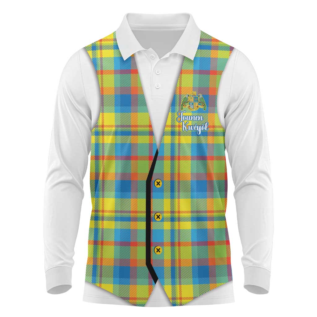Personalized Dominica Creole Day Long Sleeve Polo Shirt Jounen Kweyol Blue Madras Proud - Wonder Print Shop