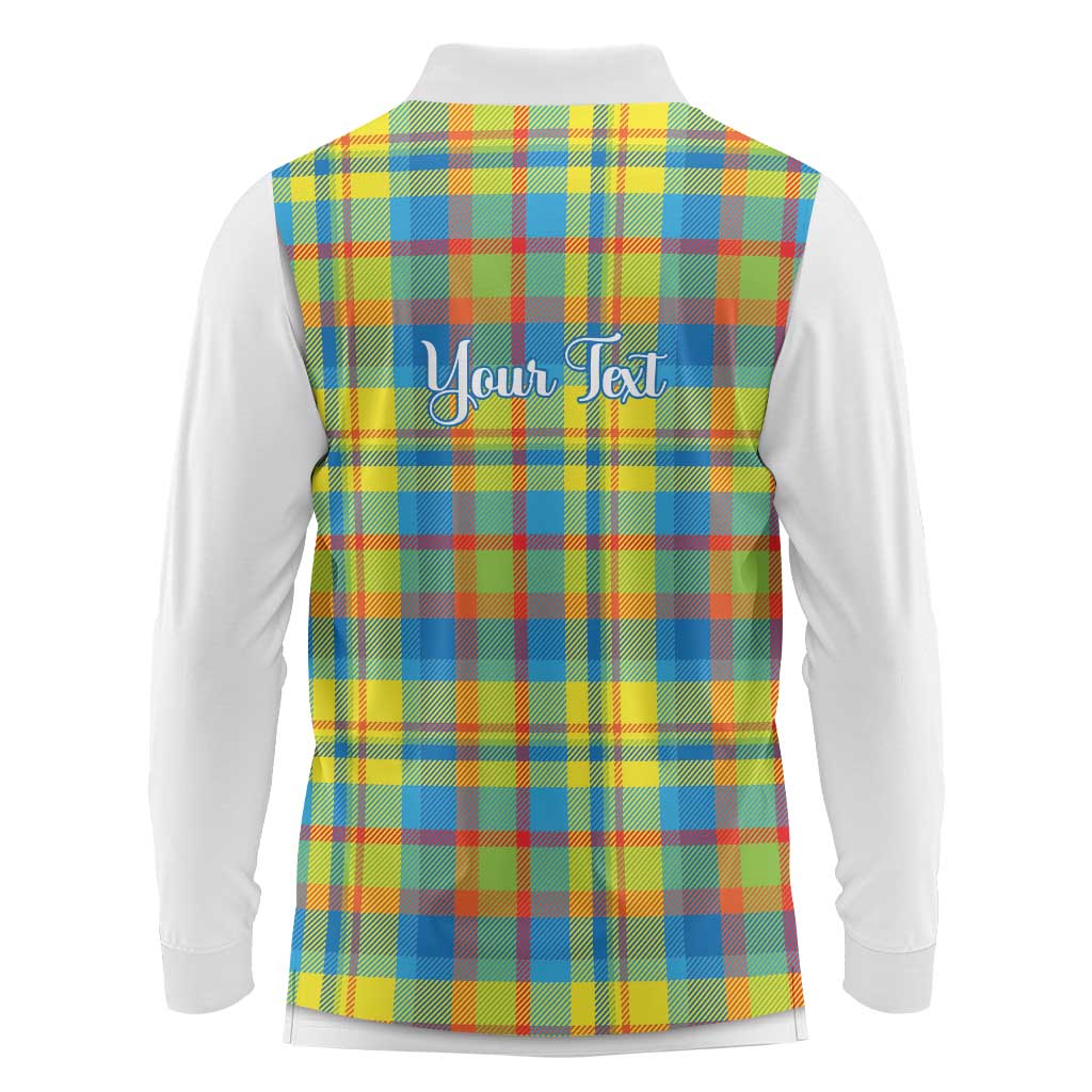 Personalized Dominica Creole Day Long Sleeve Polo Shirt Jounen Kweyol Blue Madras Proud - Wonder Print Shop