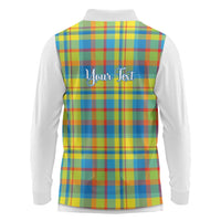 Personalized Dominica Creole Day Long Sleeve Polo Shirt Jounen Kweyol Blue Madras Proud - Wonder Print Shop