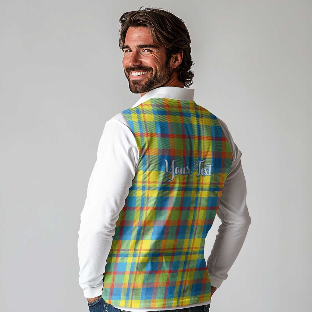 Personalized Dominica Creole Day Long Sleeve Polo Shirt Jounen Kweyol Blue Madras Proud - Wonder Print Shop