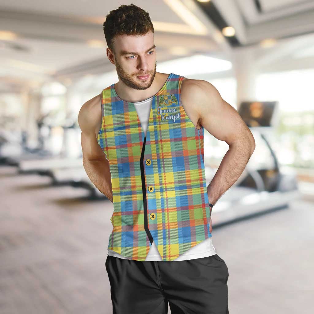 Personalized Dominica Creole Day Men Tank Top Jounen Kweyol Blue Madras Proud - Wonder Print Shop