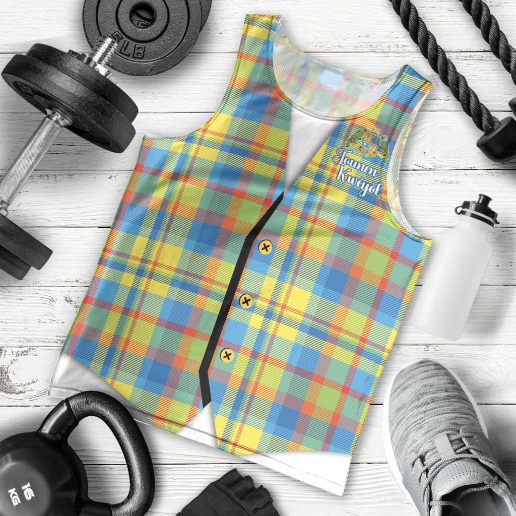 Personalized Dominica Creole Day Men Tank Top Jounen Kweyol Blue Madras Proud - Wonder Print Shop