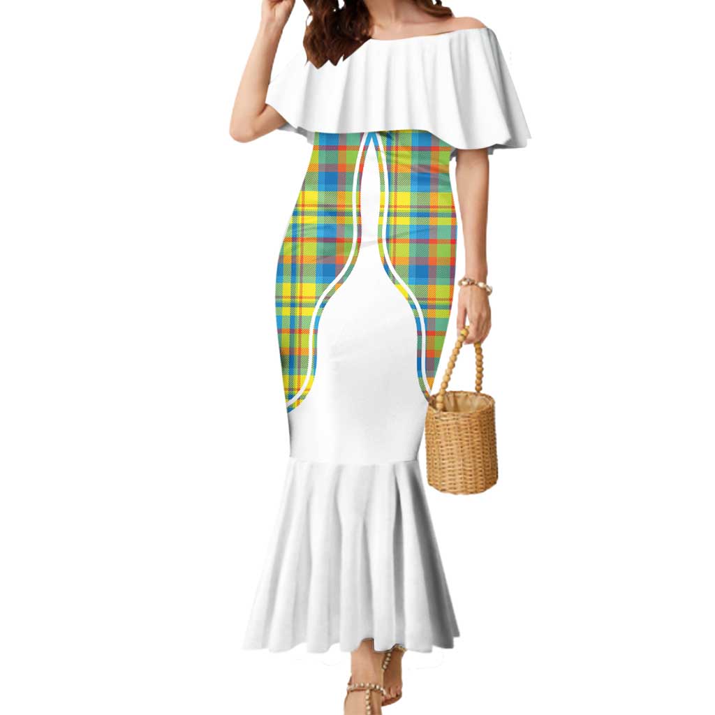 Personalized Dominica Creole Day Mermaid Dress Jounen Kweyol Blue Madras Proud - Wonder Print Shop