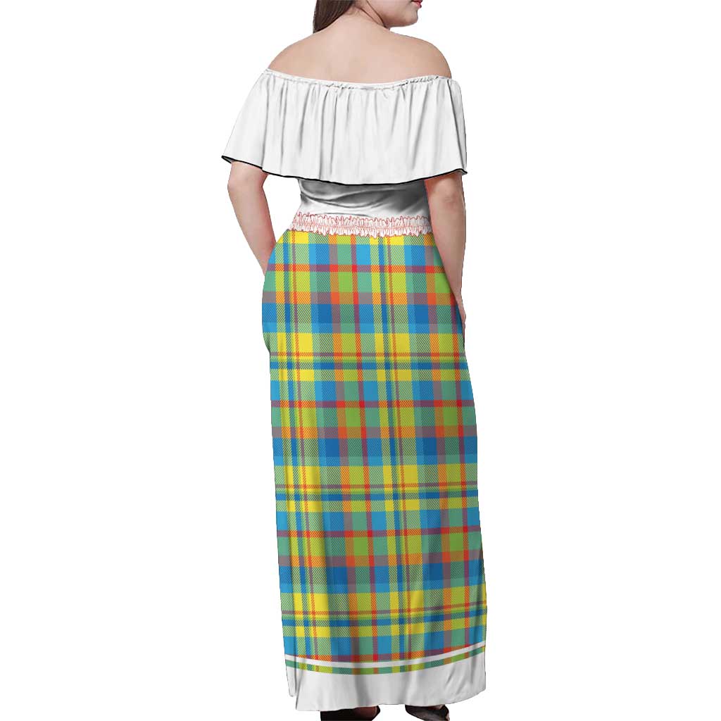 Personalized Dominica Creole Day Off Shoulder Maxi Dress Jounen Kweyol Blue Madras Proud - Wonder Print Shop