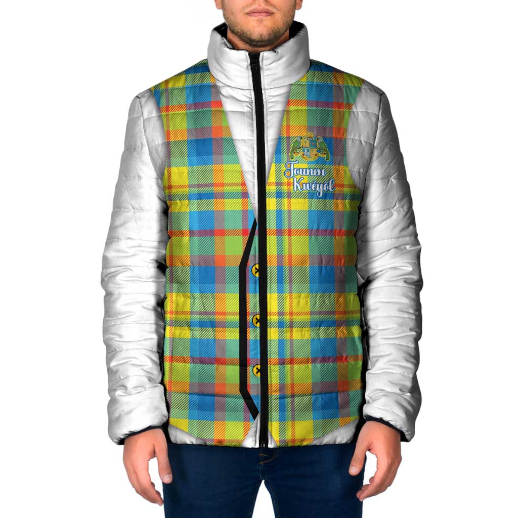 Personalized Dominica Creole Day Padded Jacket Jounen Kweyol Blue Madras Proud - Wonder Print Shop