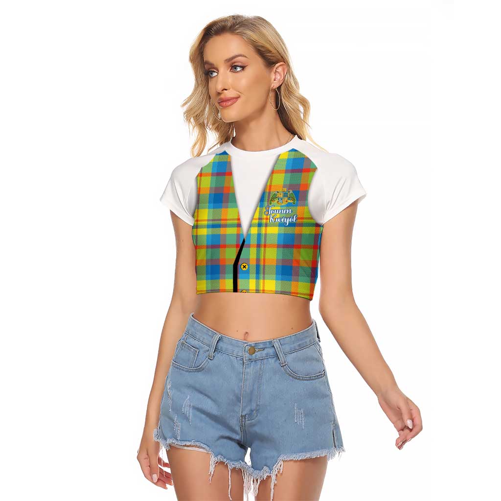 Personalized Dominica Creole Day Raglan Cropped T Shirt Jounen Kweyol Blue Madras Proud - Wonder Print Shop