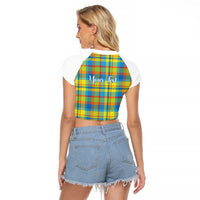 Personalized Dominica Creole Day Raglan Cropped T Shirt Jounen Kweyol Blue Madras Proud - Wonder Print Shop